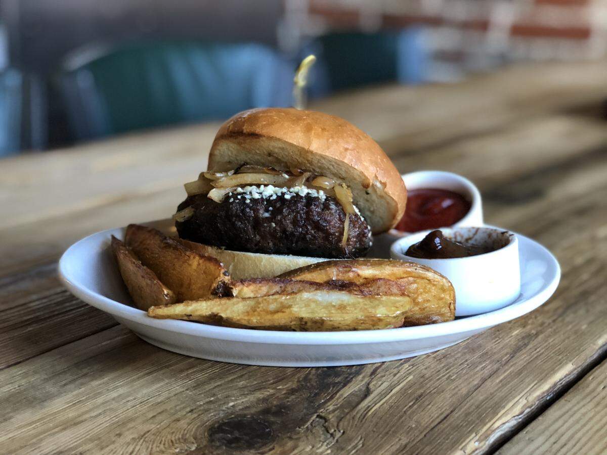 The dry aged steak burger at Anton’s Taproom.