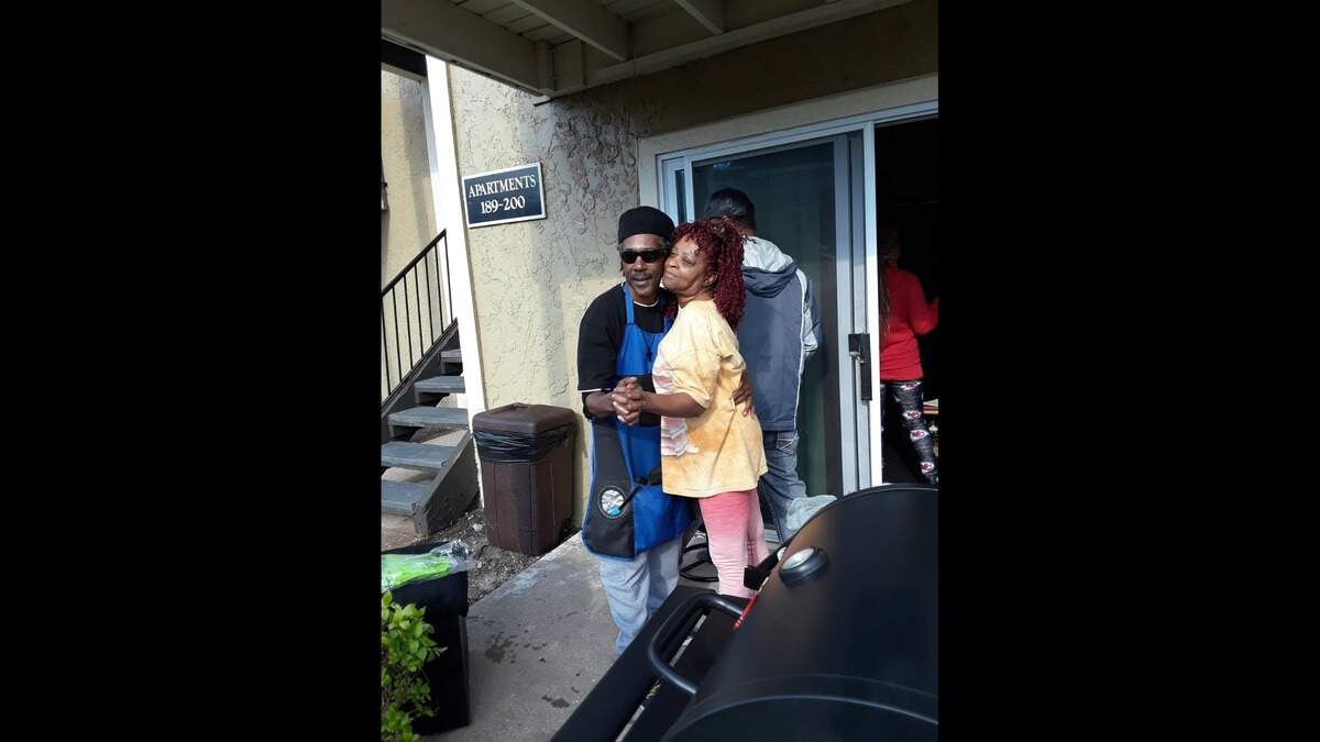 Terrance “Terry” Rice, of Kansas City, stands with his fiance, Barbara Lange, in an undated photo. Rice was struck by a vehicle while walking to the store on May 8, 2023, in Kansas City, loved ones said. He was hospitalized with life-threatening injuries.