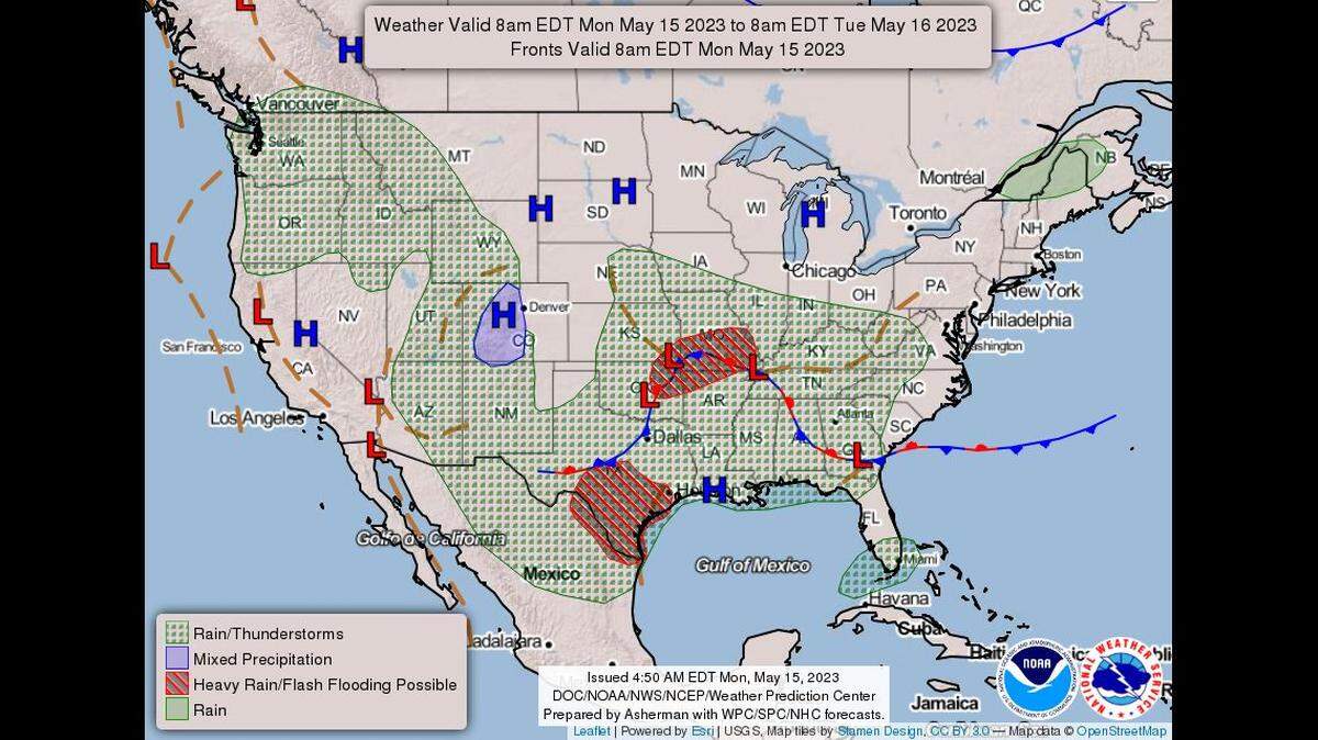 A cool and damp day will kick off the work week in the Kansas City area as linger showers and thunderstorms could produce heavy downpours on Monday, according to the National Weather Service in Kansas City