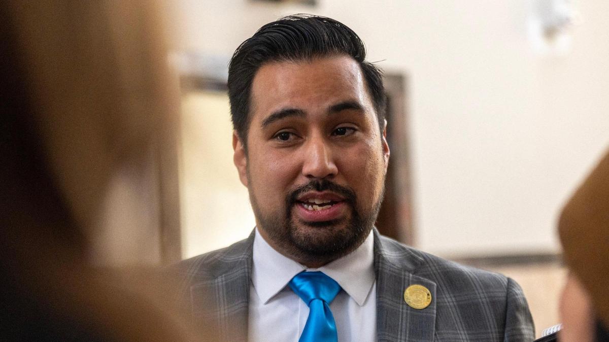 Manuel Abarca IV, 1st District Legislator, speaks to reporters after a Jackson County Legislature meeting at the Jackson County Courthouse on Monday, Jan. 8, 2024, in Kansas City.