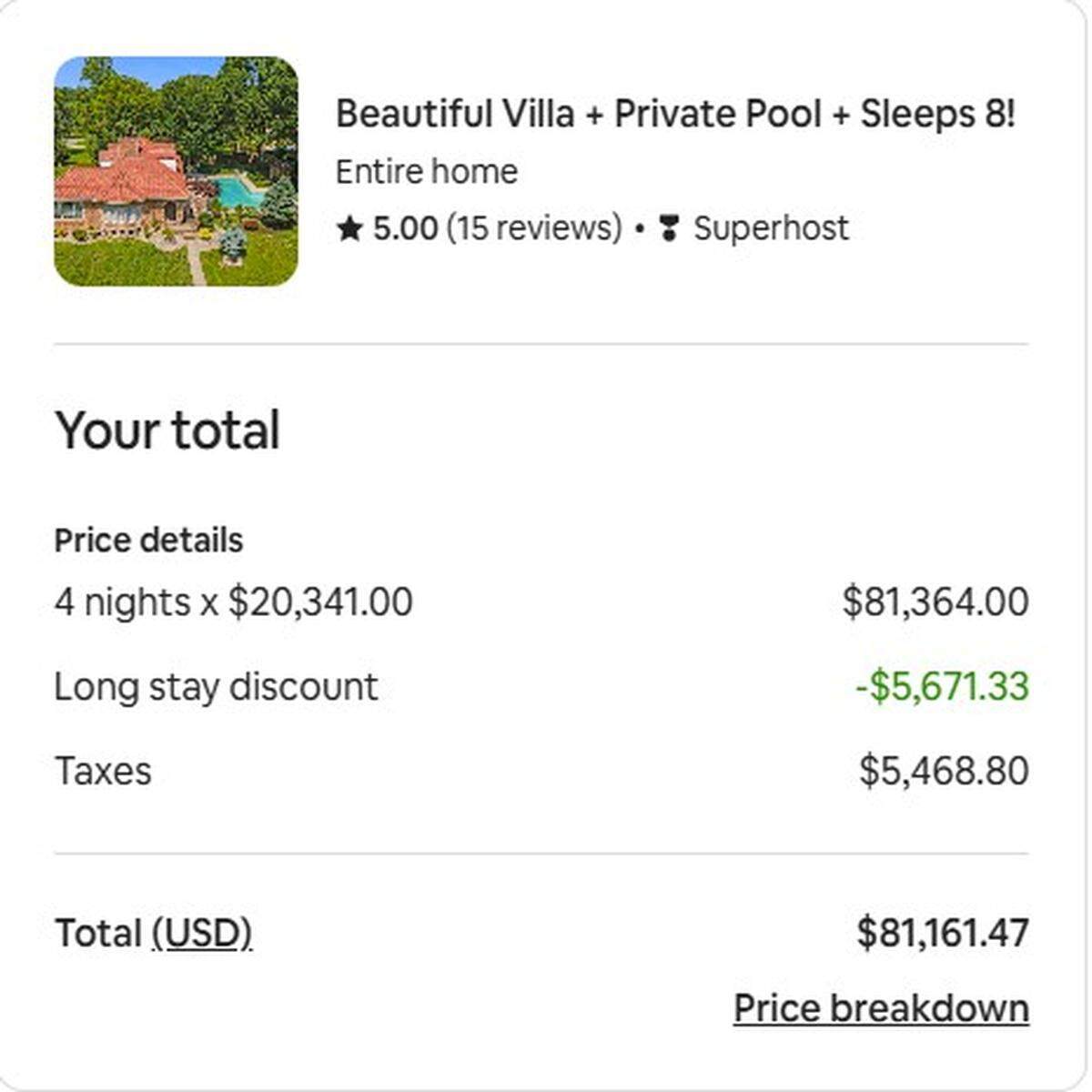Near Gladstone, a home during the 2026 FIFA World Cup is looking to rent for $20,341 per night.