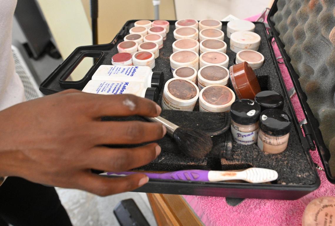 Makeup and finishing powders are tools of the trade for mortician and Northern Star Mortuary owner Gwendelrae Hicks.