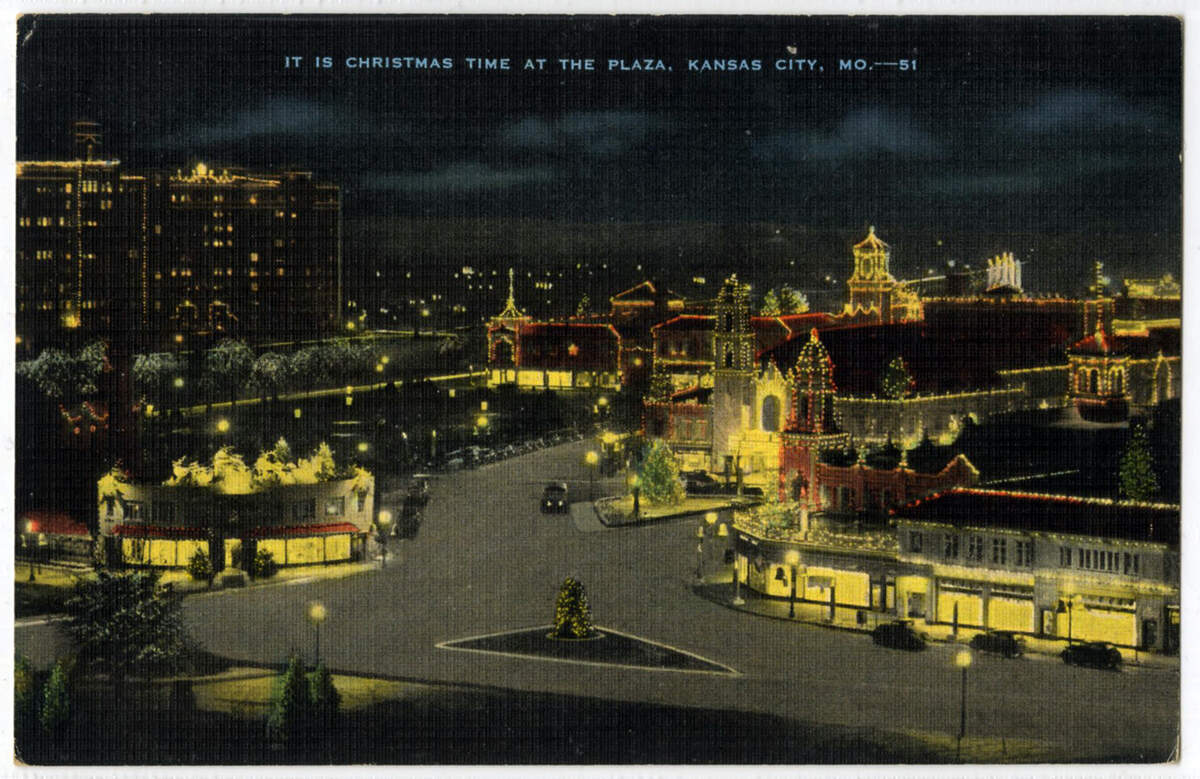 Kansas City Country Club Plaza postcard. 1951. The Kansas City Library.