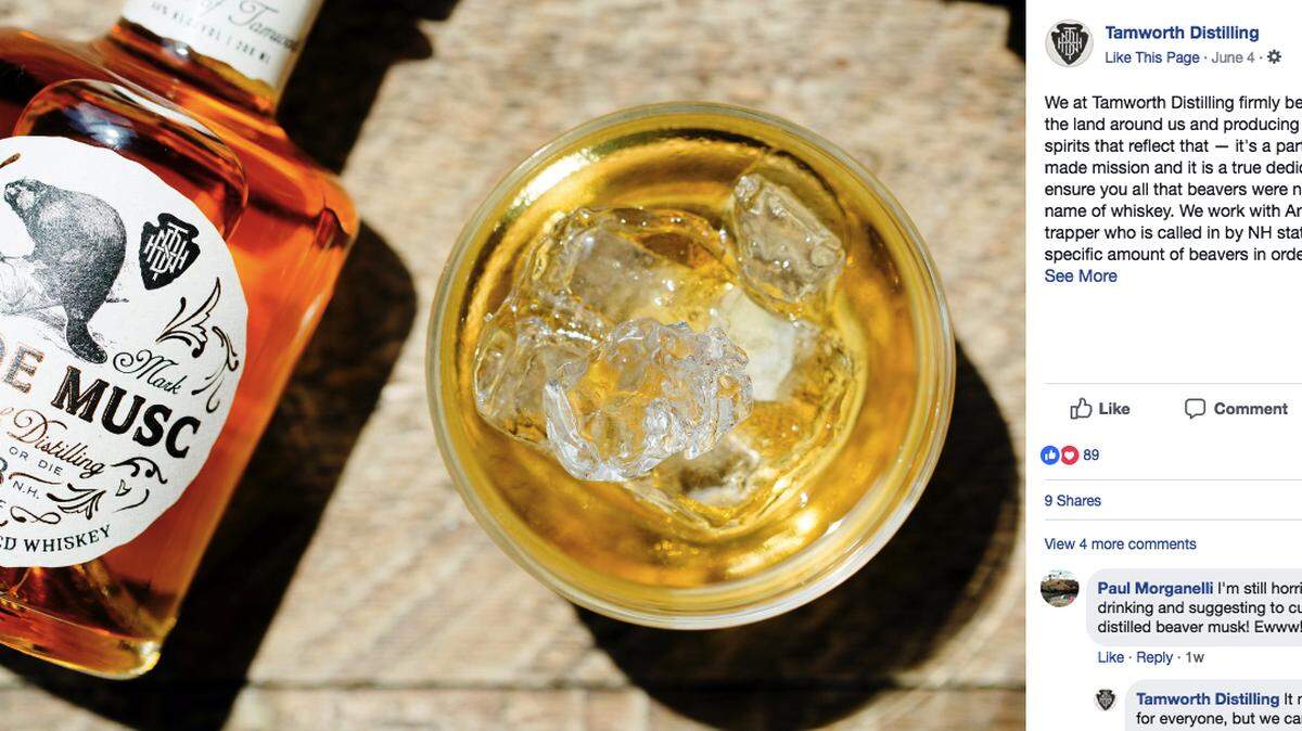 Tamworth Distilling in New Hampshire has some people going "ewww" over its latest creation - a bourbon made with beaver butt secretions. Eau de Musc is made with castoreum, the stuff that beavers use to mark their territory.