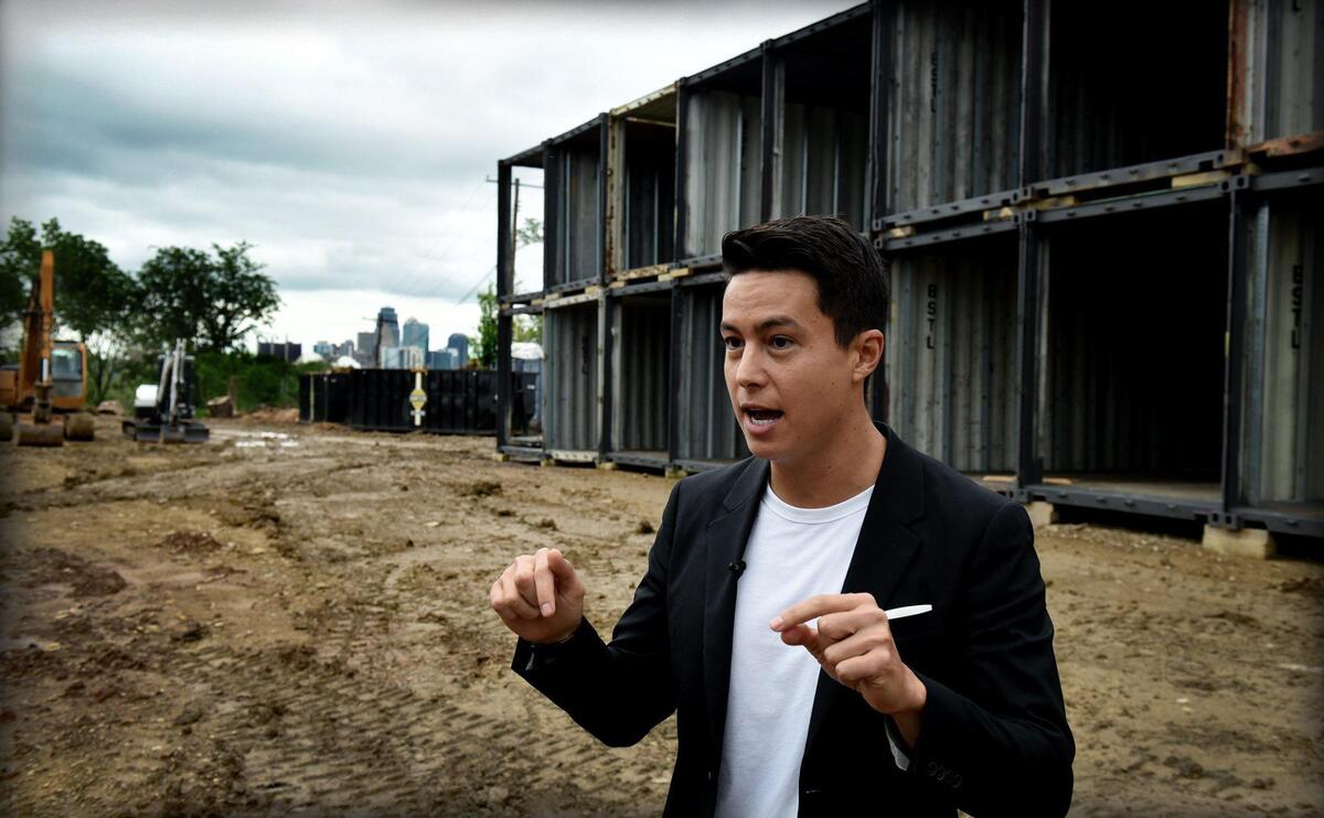 Paul Nagaoka is passionate about his latest real estate project: 48 studio apartments made from recycled shipping containers. The four buildings will stretch across the bluff on Kansas City’s Signal Hill and overlook downtown.