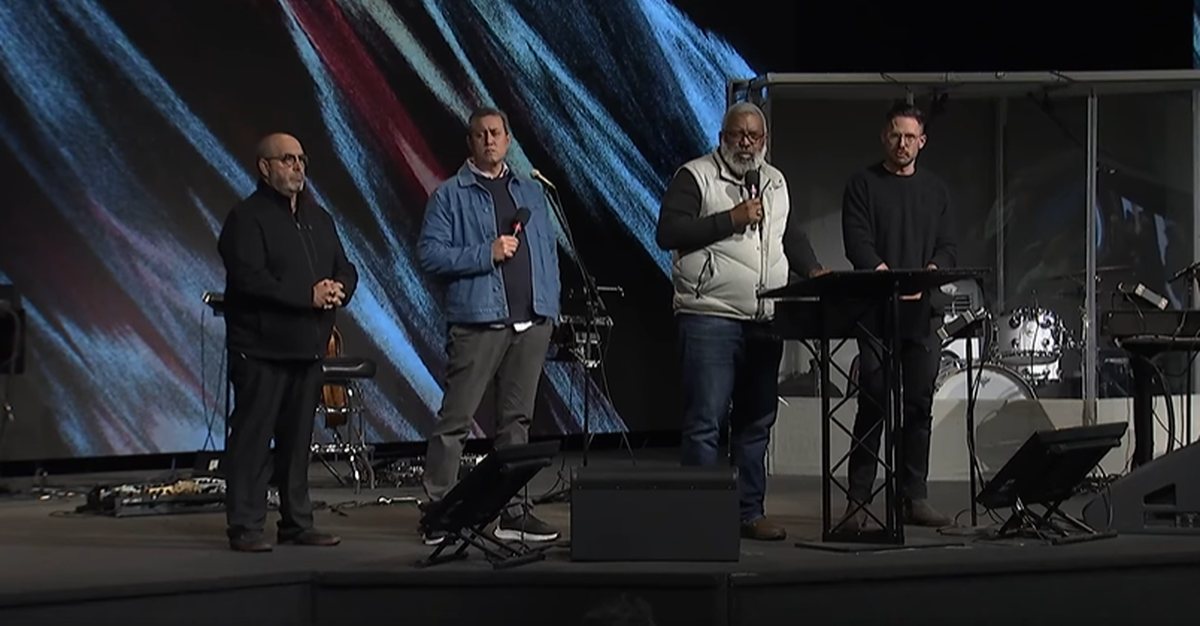 IHOPKC leaders announce sexual abuse allegations against founder Mike Bickle on Oct. 29, 2023. Left to right: Lenny La Guardia, David Sliker, Stuart Greaves and Isaac Bennett.