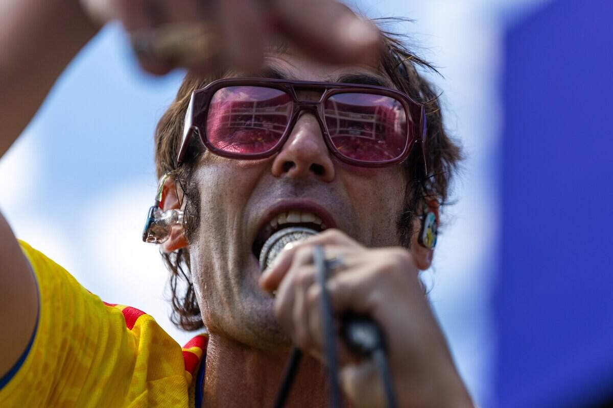 All American Rejects Lead Vocalist Tyson Ritter sings into the microphone during their FIFA Fan Fest concert at Fan Fest on Saturday, July 11, 2026.