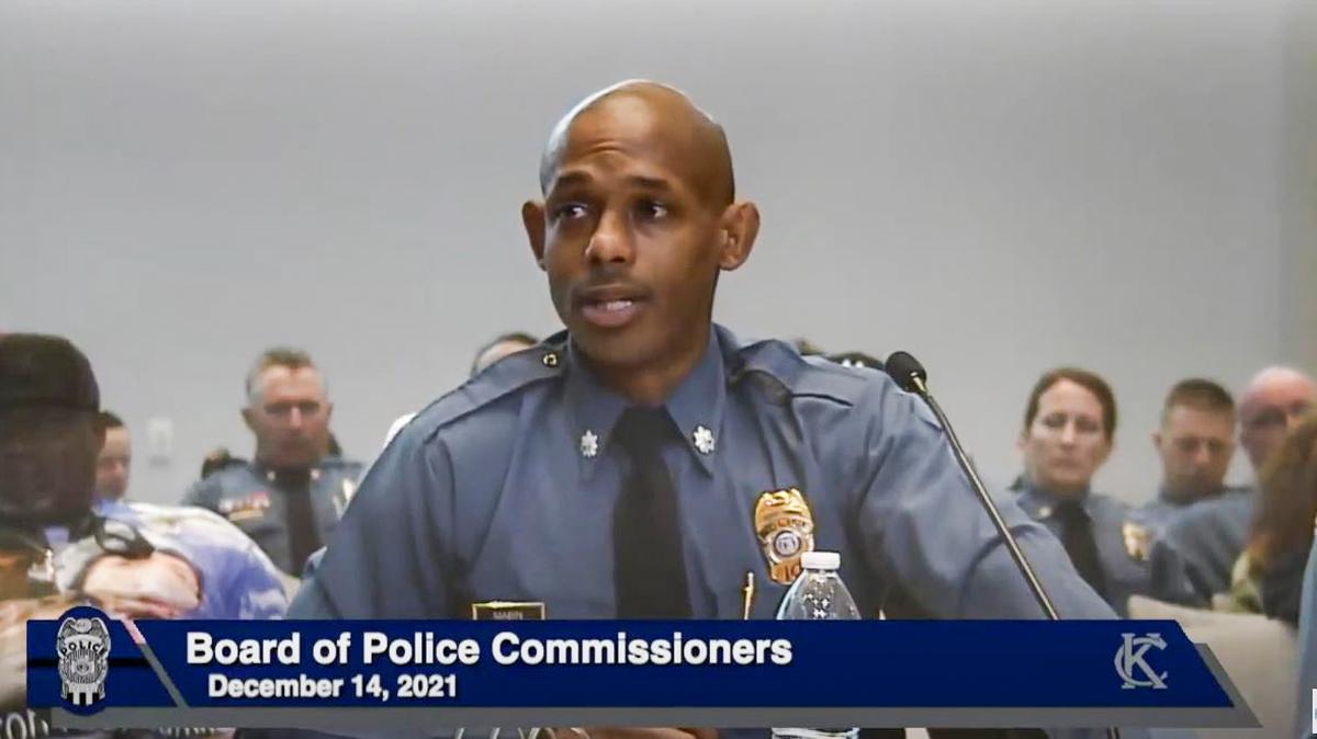Joe Mabin, a deputy chief with the Kansas City Police Department, speaks during the Decmber 2021 Board of Police Commissioners meeting.