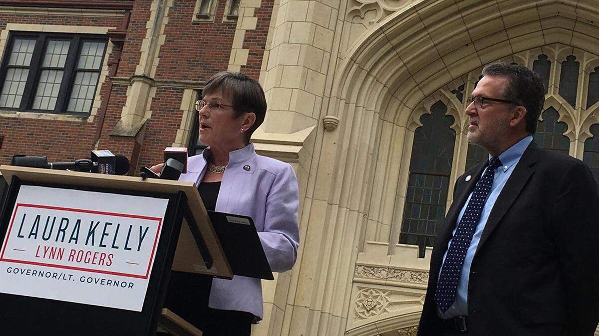 State Sen. Laura Kelly and her running mate, state Sen. Lynn Rogers