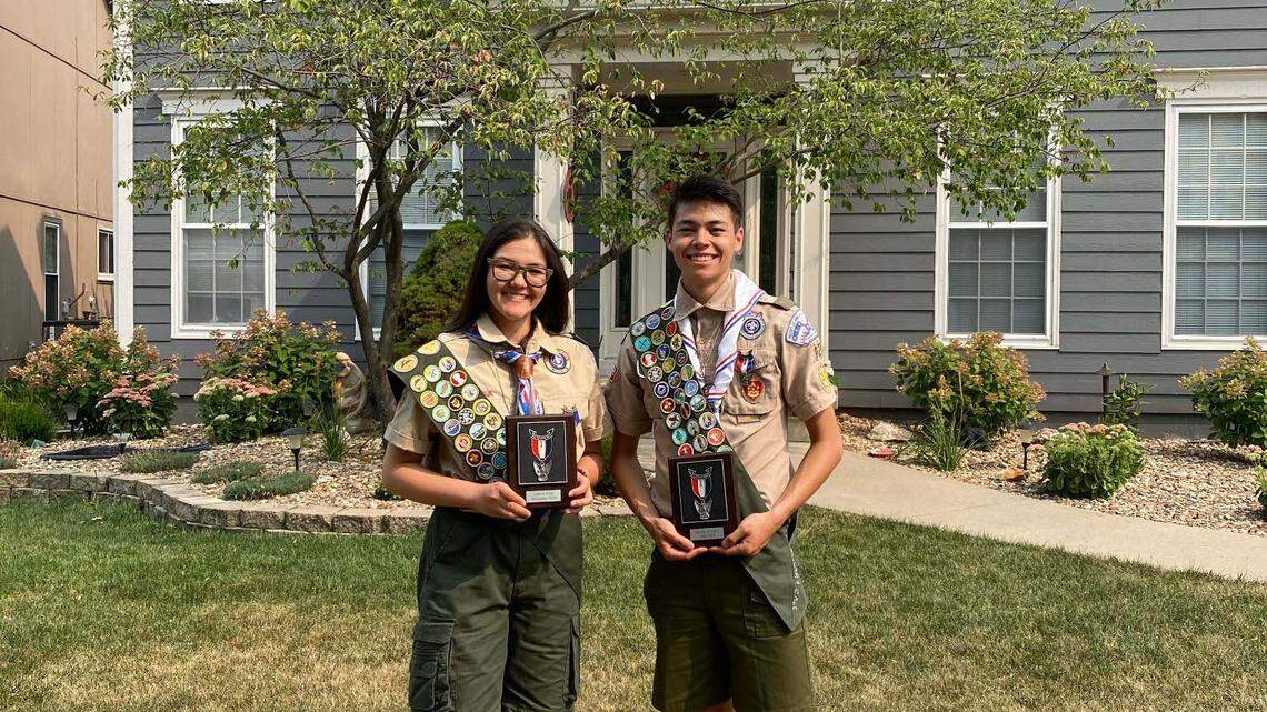 Jade and Skylar Cale show off their Eagle Scout awards.