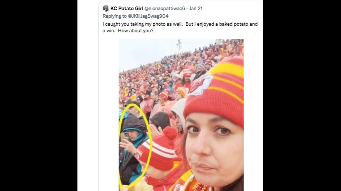 A Jacksonville Jaguars fan’s mean tweet about a Kansas City Chiefs fan eating a baked potato at Arrowhead Stadium brought viral fame to fan now known as KC Potato Girl.