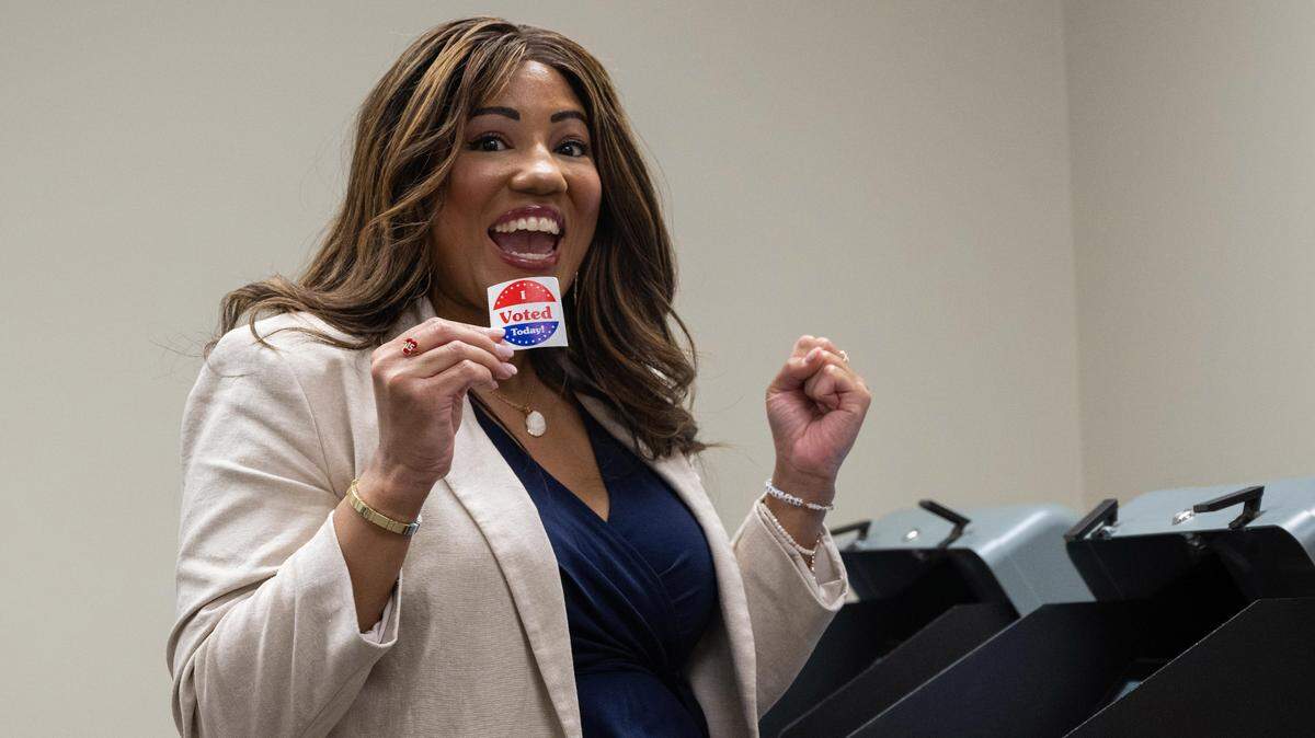 Klassie Alcine was excited to get her “I Voted” sticker after she cast her ballot in the primary election on July 30 in Jackson County.