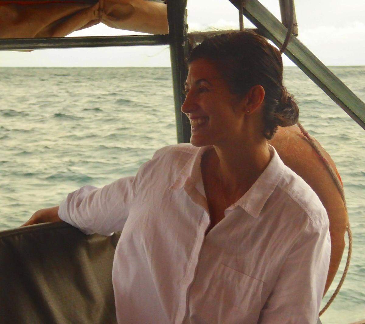 Author Candice Millard was smiling here during her crossing of Lake Tanganyika in Africa, but the trip got rough. “I was terrified,” she said.