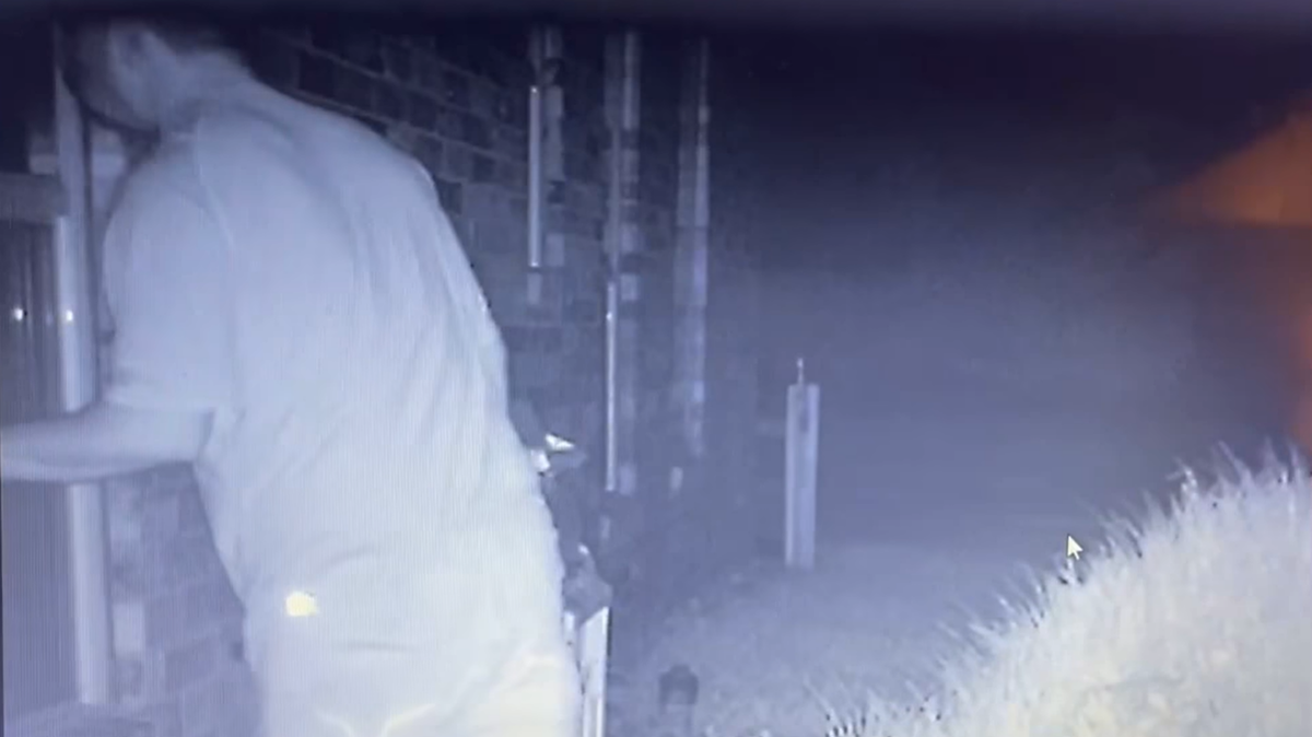 A man is seen peeking into a teen girl’s window, according to Oklahoma police. A dad set up this camera after noticing footprints outside his daughter’s bedroom.