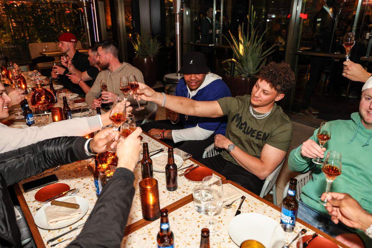A toast to Patrick Mahomes at his bachelor party.