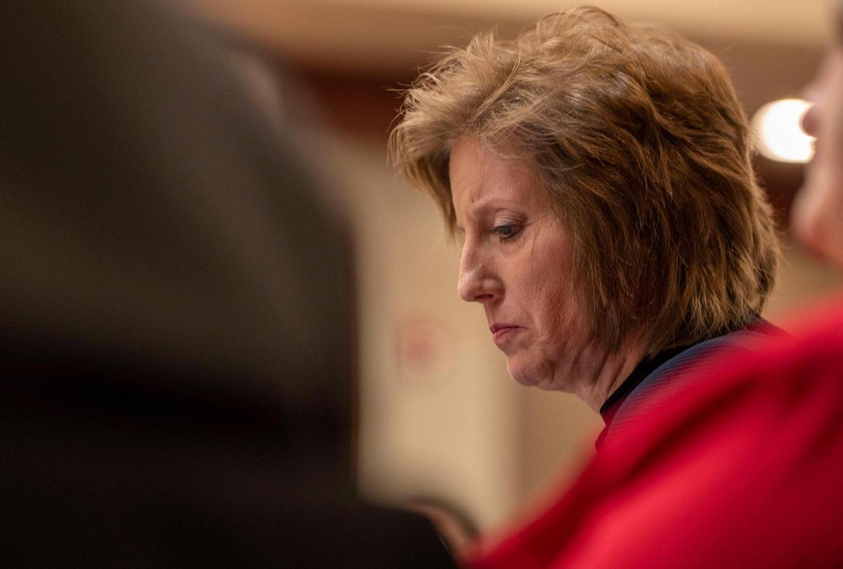 Congresswoman Vicky Hartzler checks her mobile device after she finished speaking at an annual Boone County Lincoln Days banquet in Columbia. “I really enjoy being able to help people, and be a voice also just for our conservative biblical values that our country was founded on,” Hartzler has said.