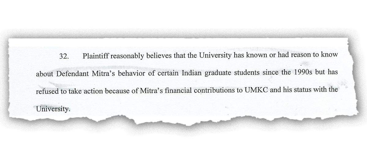 Excerpt from lawsuit filed by Mridul Mukherji against a fellow UMKC pharmacy professor, Ashim Mitra, and several university officials.