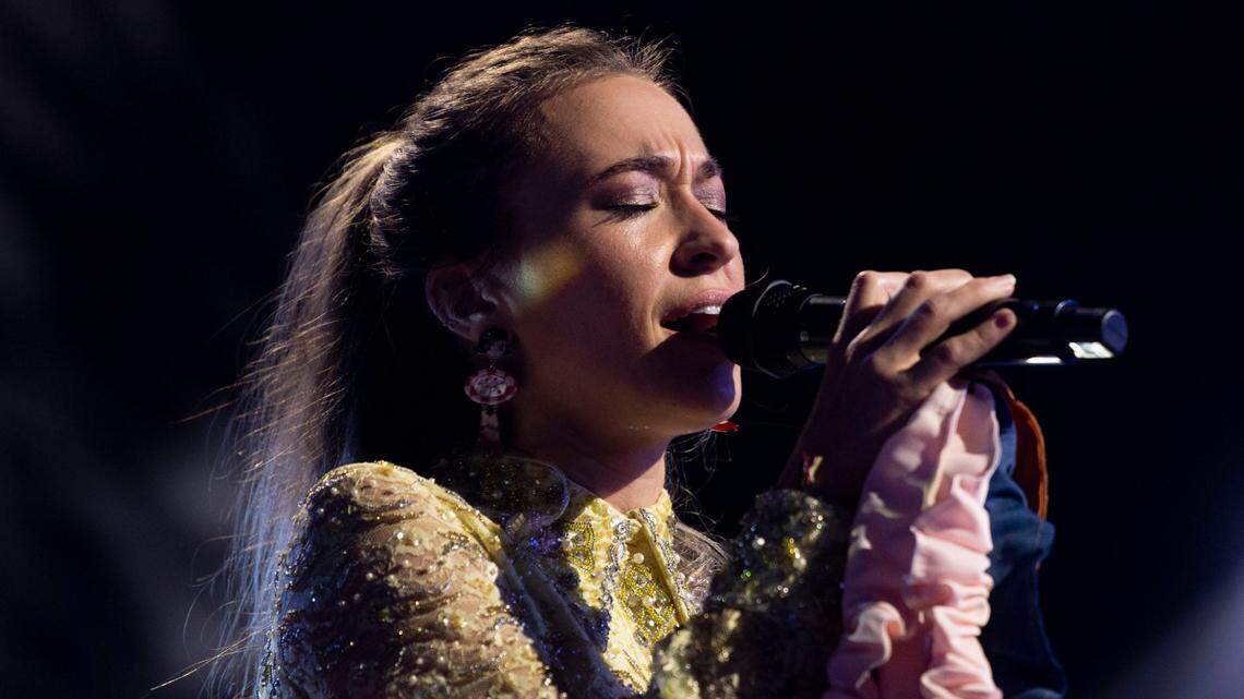 Lauren Daigle performs during the 54th annual Dove Awards at Lipscomb University in Nashville in 2023.