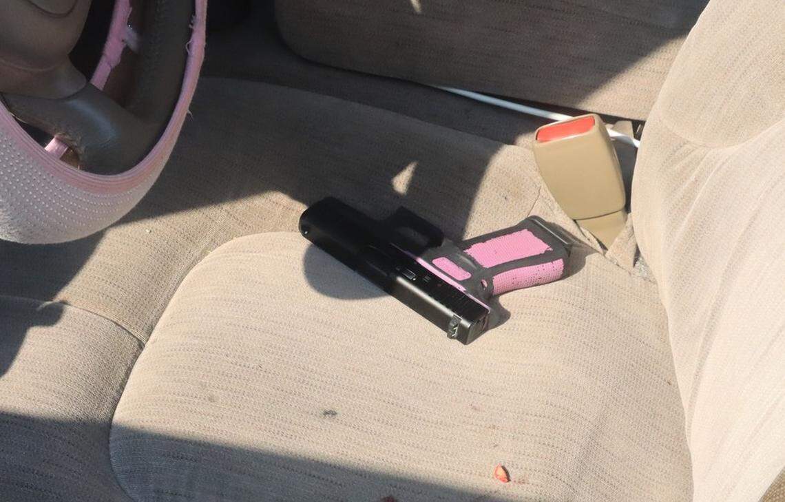 The accused stalker’s gun was found inside the woman’s car, along with several of his teeth, police said.