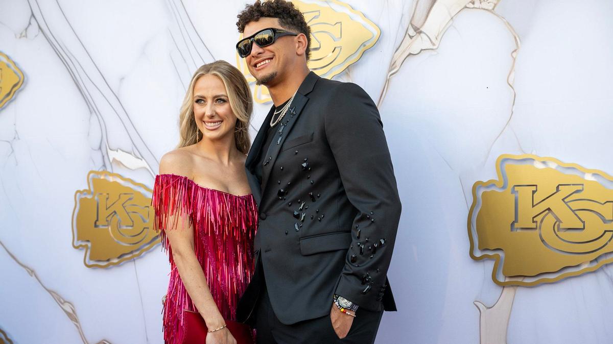 Chiefs quarterback Patrick Mahomes and his wife, Brittany Mahomes, posed on the red carpet before the Super Bowl LVIII championship ring presentation event on Thursday, June 13, 2024, at the Nelson-Atkins Museum in Kansas City. The couple announced Brittany’s pregnancy the month before.