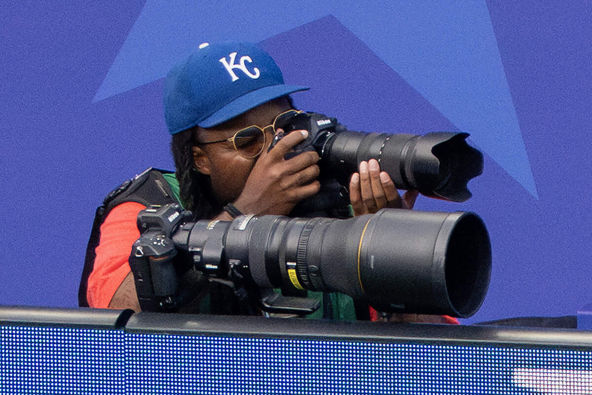 Kansas City Star photojournalist working to capture the action during a FIFA World Cup group-stage soccer match at Kansas City (Arrowhead) Stadium Saturday, June 20, 2026, in Kansas City.