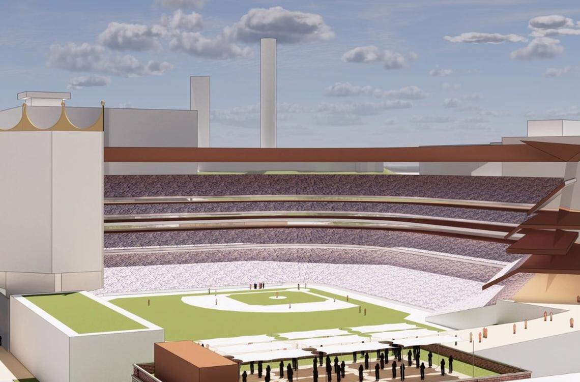 A rendering of proposed Royals ballpark in Washington Square Park.