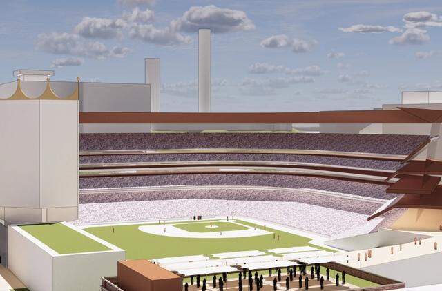 A rendering of proposed Royals ballpark in Washington Square Park.