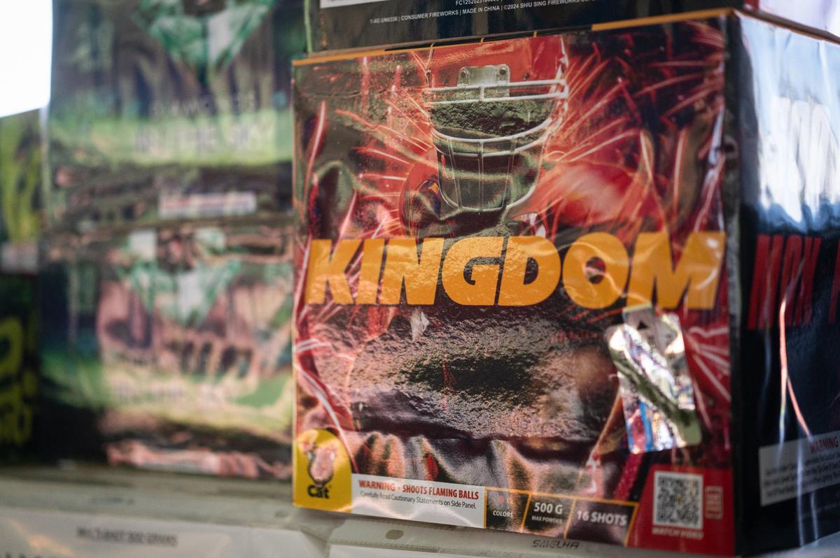 Several fireworks tents in the Kansas City area offer the Kingdom, a 16-shot red and gold firework produced by Black Cat that alludes to the Kansas City Chiefs.