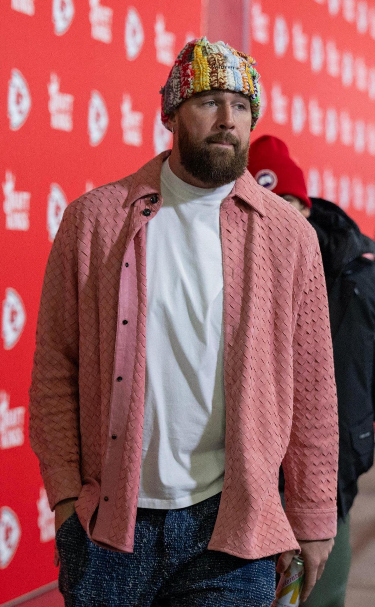 Kansas City Chiefs tight end Travis Kelce (87) arrives for the Kansas City Chiefs game against the Houston Texans during the AFC Divisional Round playoff game on Saturday, Jan. 18, 2025, at GEHA Field at Arrowhead Stadium.
