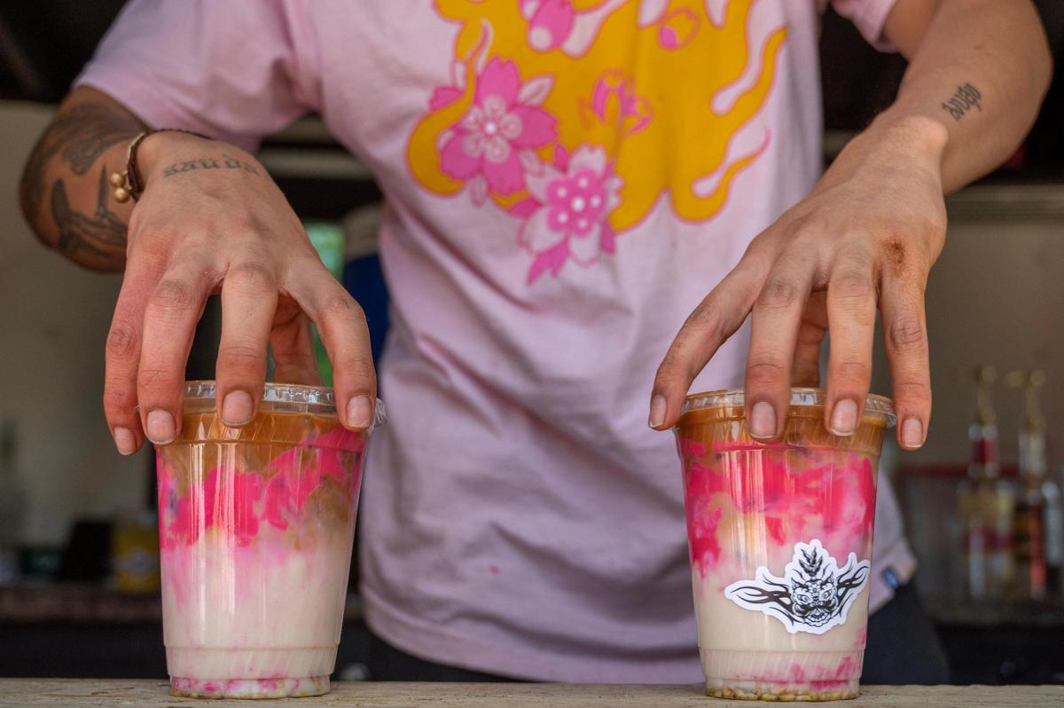 Mango sticky rice latte was available at the Cafe Ca` Phe^ booth during the AAPIconic Festival on Saturday, May 20, 2023, in Kansas City.