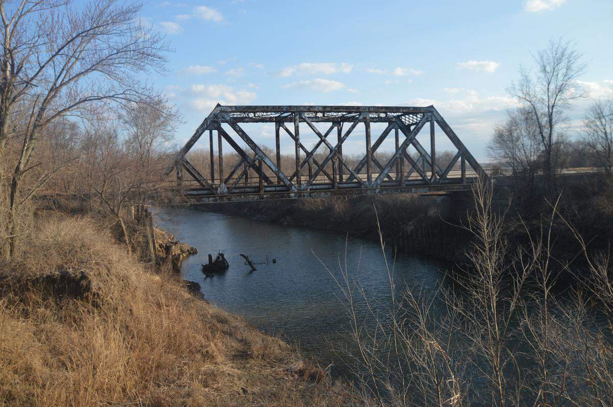 This railroad bridge that spans Stranger Creek is a few yards downstream of where Dennis believes Randy Leach lost control and drove into the water.