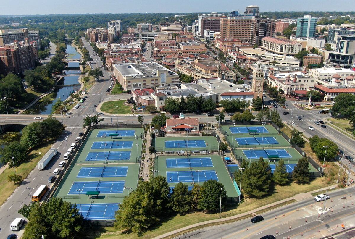 The Plaza Tennis Center, a public facility featuring 14 courts, sits on 3 to 4 acres of prime real estate within the Country Club Plaza in Kansas City. The city is currently exploring redevelopment options for the property located at 4747 Mill Creek Parkway.