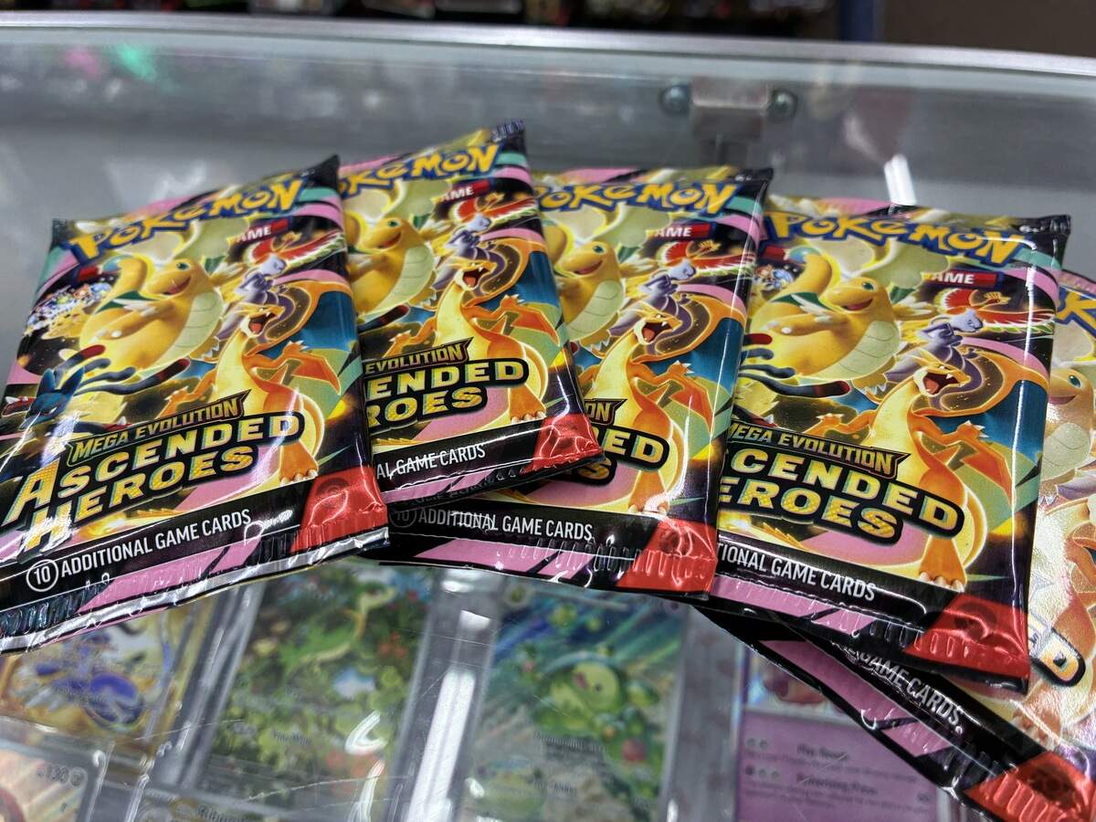Packs of Pokémon Ascended Heroes cards at Collector’s Cache, 13354 College Blvd., Overland Park, Kansas.