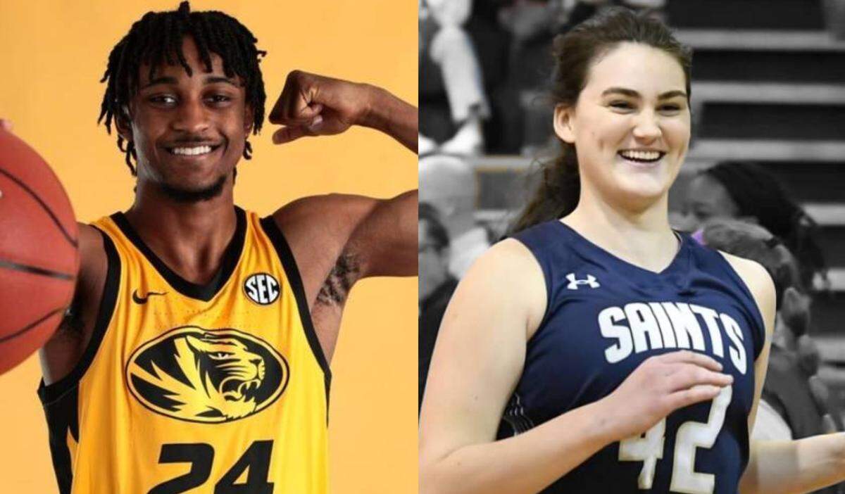 The 2022 DiRenna Award winners for their achievements in high school basketball in the Kansas City metro are Aidan Shaw of Blue Valley, left, and St. Thomas Aquinas’ Beatrice Culliton.