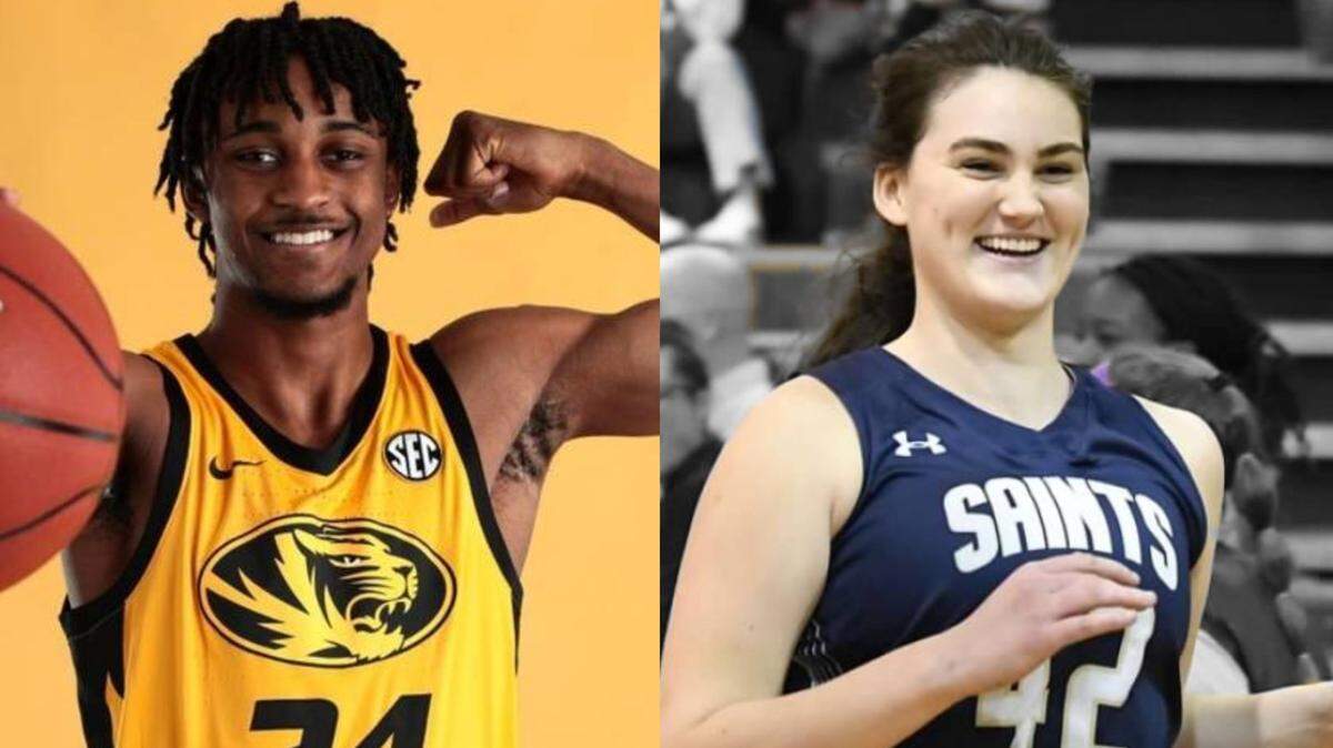The 2022 DiRenna Award winners for their achievements in high school basketball in the Kansas City metro are Aidan Shaw of Blue Valley, left, and St. Thomas Aquinas’ Beatrice Culliton.