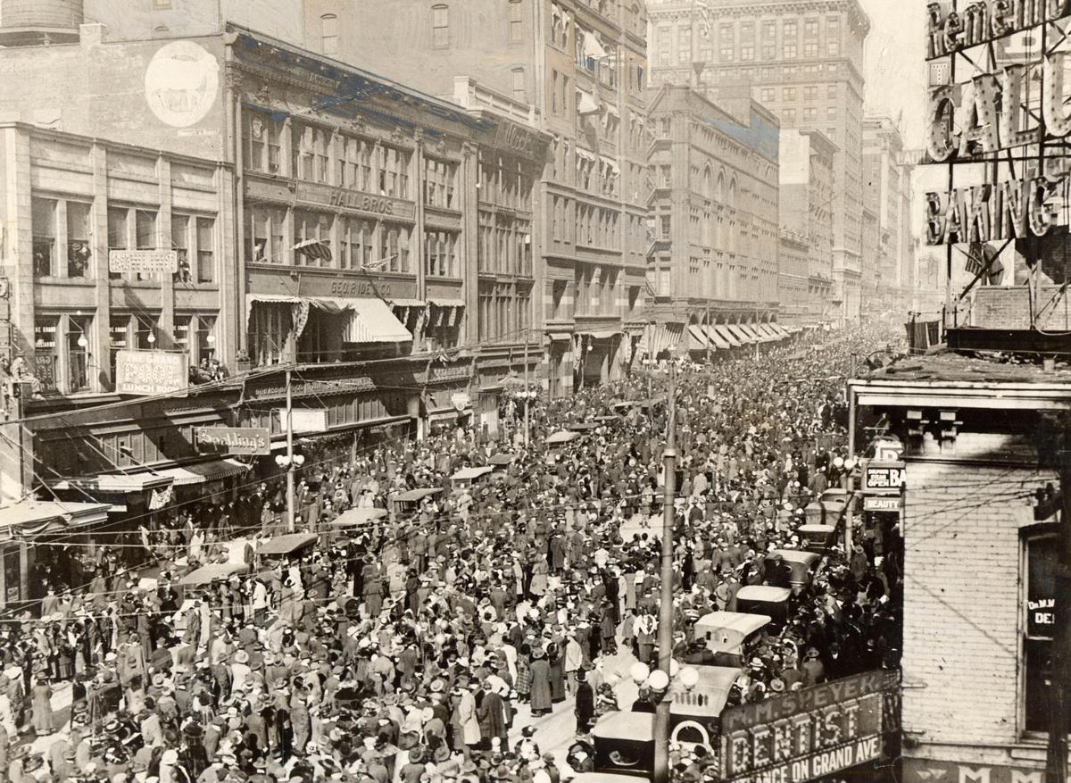 On Nov. 11, 1918, more than 100,000 people lined the streets of Kansas City to celebrate the end of World War I with an impromptu parade and other gatherings. At the time, the flu epidemic that had killed nearly 1,000 people in Kansas City by then was thought to be under control. Flu cases soon surged.
