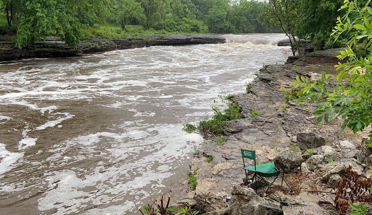 Steady rain in the Kansas City area Thursday caused Indian Creek near State Line Road to swell and form rapids.