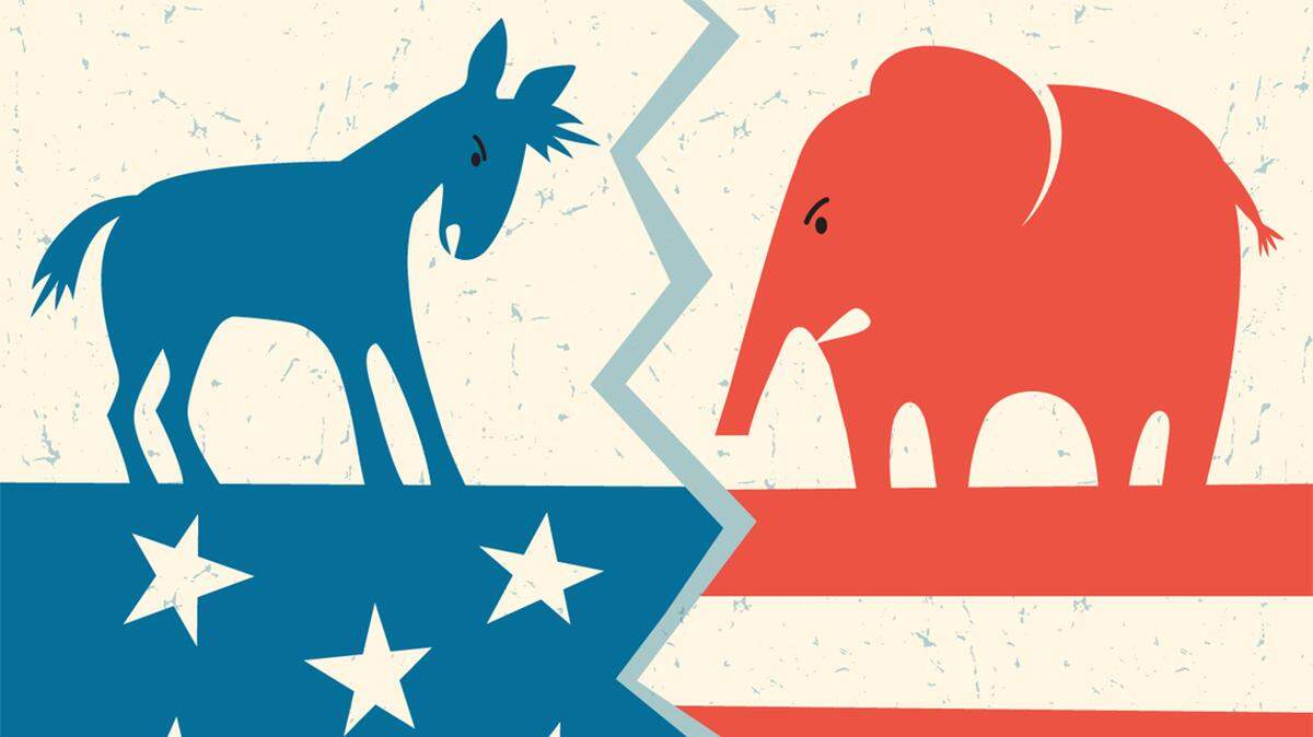 Democratic Party Democrat Republican partisan election vote politics versus elect voting donkey elephant
