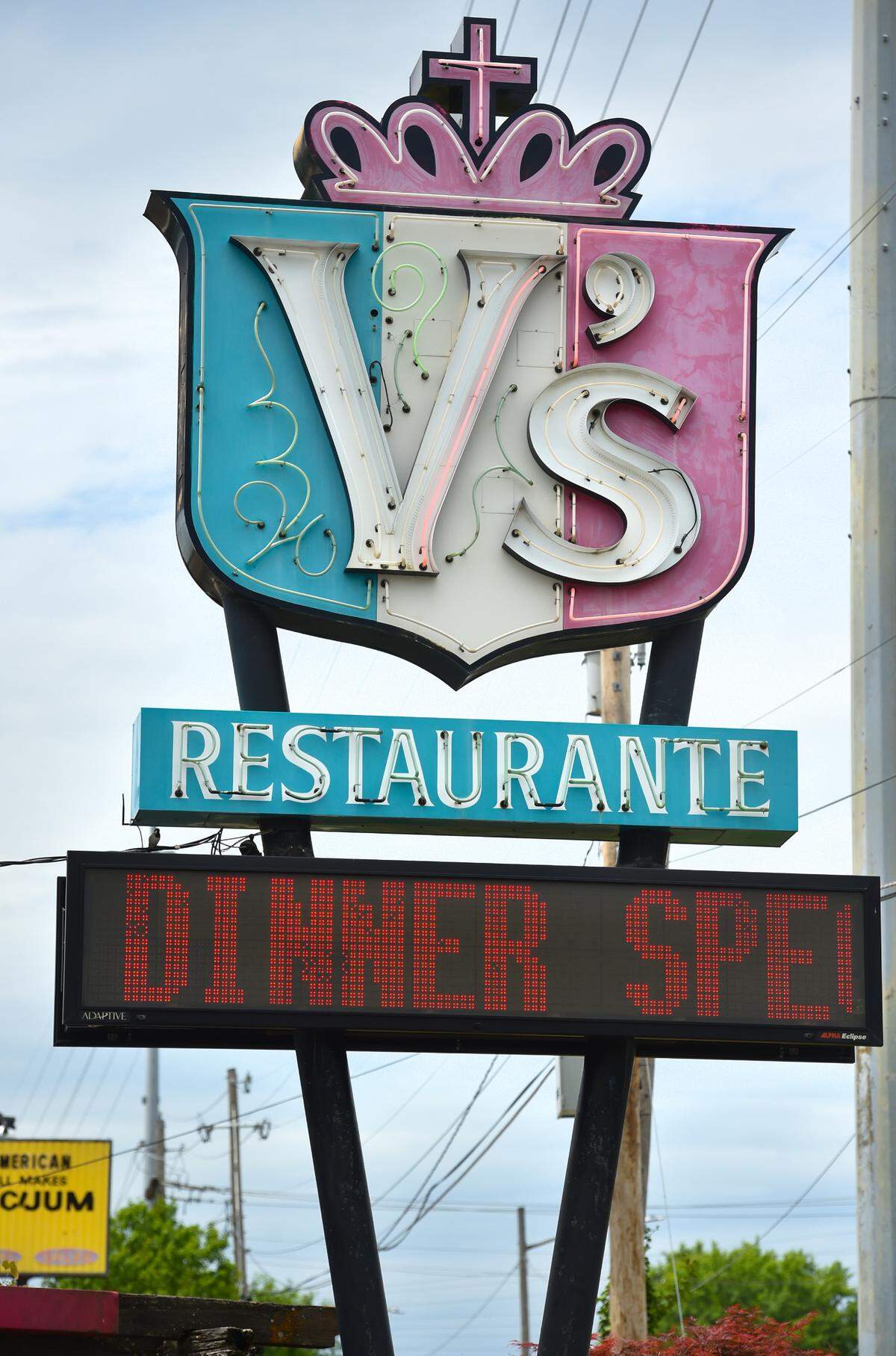 The iconic sign at V’s Italiano Ristorante, which opened for business in 1963 in Independence.
