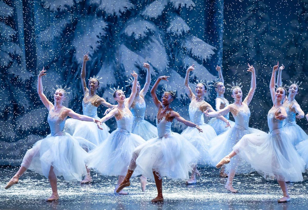 Kansas City Ballet dancers perform during the Kingdom of the Snow scene during the final dress rehearsal of “The Nutcracker” at the Kauffman Center for the Performing Arts on Dec. 4, 2024, in Kansas City.