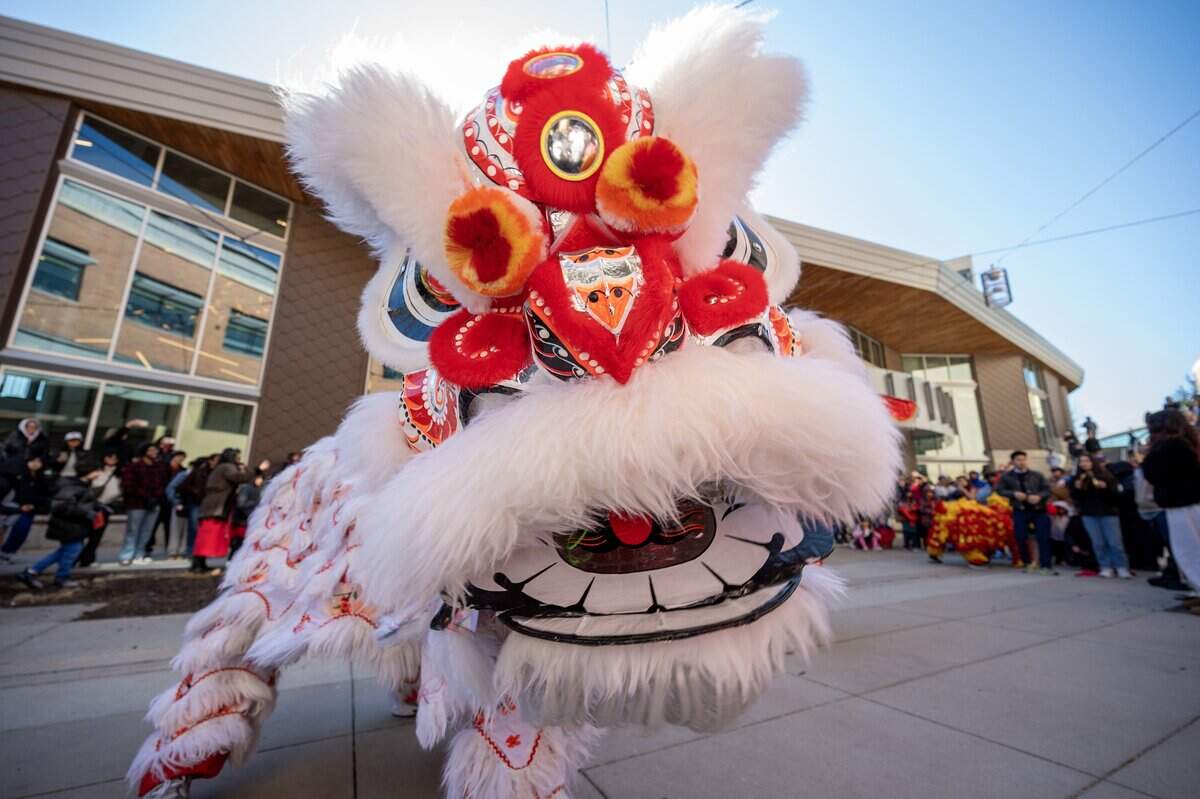 Th?n Phúc Lion Dance team perform during a Lunar New Year celebration at the Lenexa Public Market on Sunday, Feb. 22, 2026, in Lenexa.