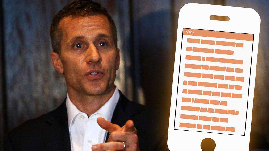 Former Missouri Gov. Eric Greitens and a graphic representation of the Confide app.