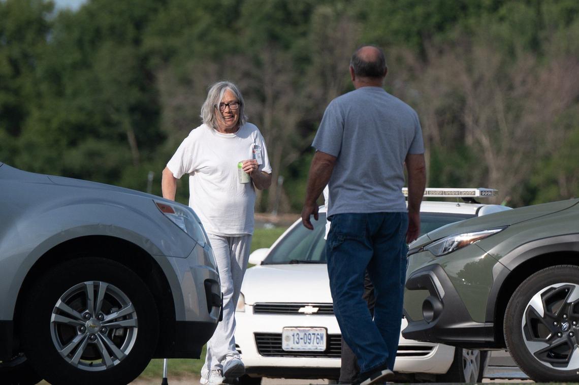 Sandra “Sandy” Hemme greets family after being released from the Chillicothe Correctional Center on Friday in Chillicothe, Missouri.