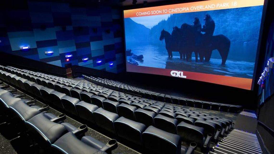 Soaring four stories tall, the GXL theater features a 75-foot-tall screen and seats 450 moviegoers at the Cinetopia in the Prairiefire Shopping Center in Overland Park