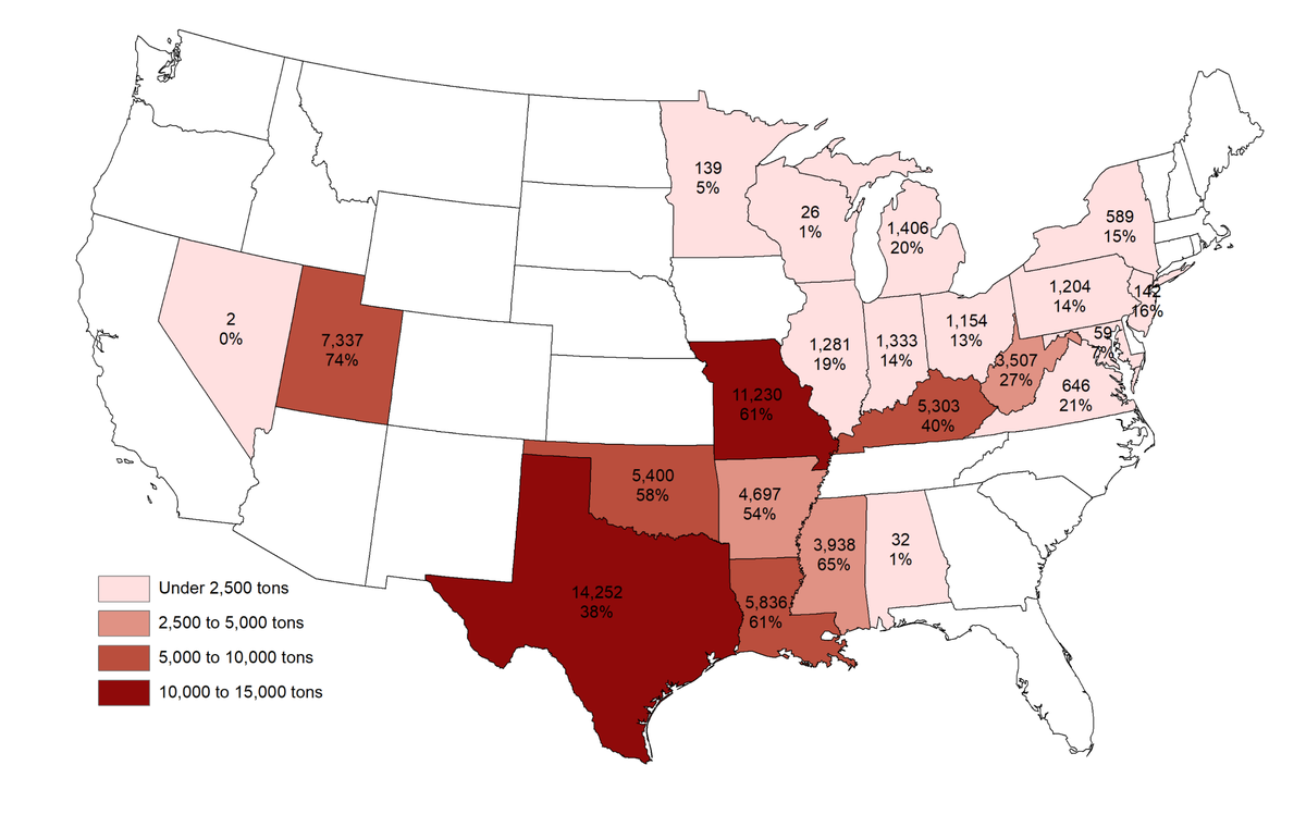 This map shows the nitrous oxide emission reductions from power plants ordered by the EPA’s recently released Good Neighbor Plan in 23 U.S. states. Reduction percentages compare 2021 emissions levels to the rule’s requirements for 2027.