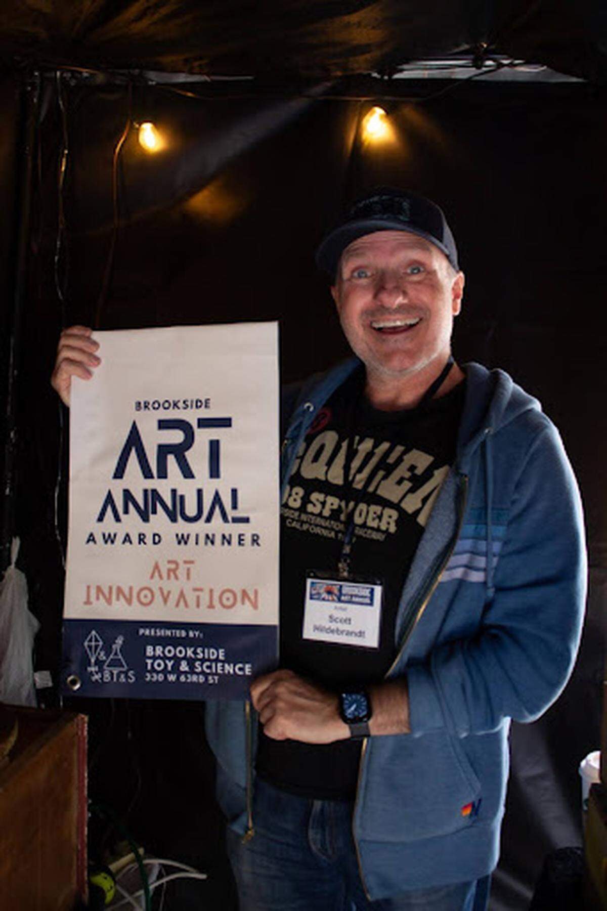 Scott Hildebrandt won the Art Innovation Award at the Brookside Art Annual for his dioramas using repurposed materials.