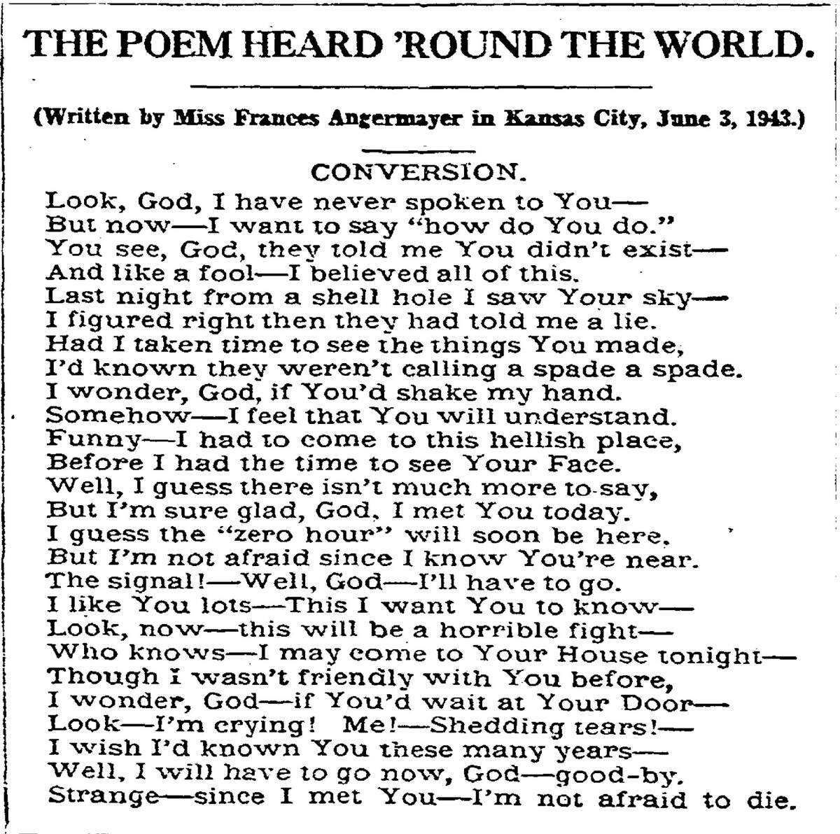 “Conversion,” republished in The Star, Feb. 4, 1945.​