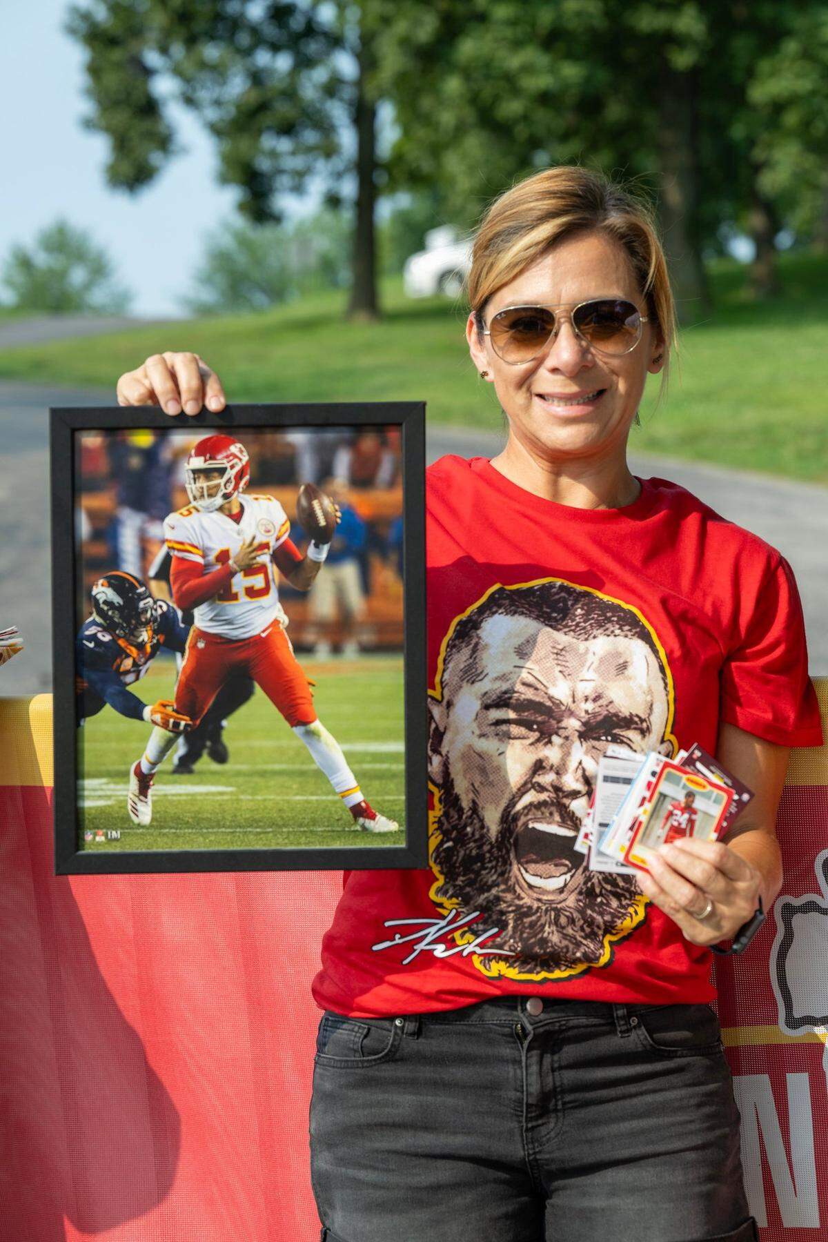 Chiefs fan Clau Gris, a native of Mexico City, brought some items she wanted to get autographed from quarterback Patrick Mahomes and tight end Travis Kelvis among others during her visit to training camp at Missouri Western State University. Gris now lives in Parkville, Missouri.