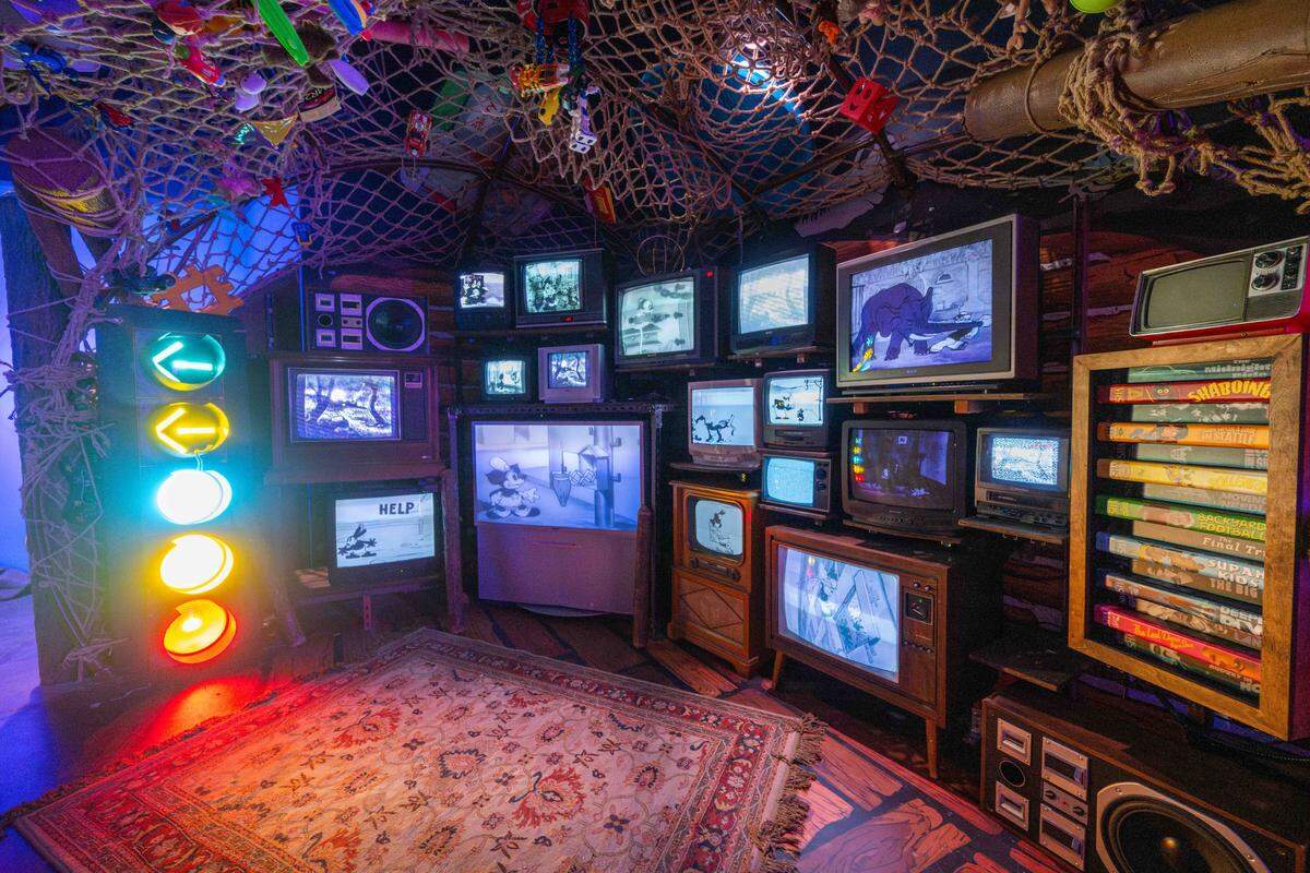 Details of a room inside Atlas 9, on Wednesday, Sep. 3, 2025, in Kansas City, Kansas. Designed by Kansas City-based industrial design company, Dimensional Innovations, Atlas 9 is a narrative-driven immersive art experience featuring interactive games, videos, and AI-powered experiences.