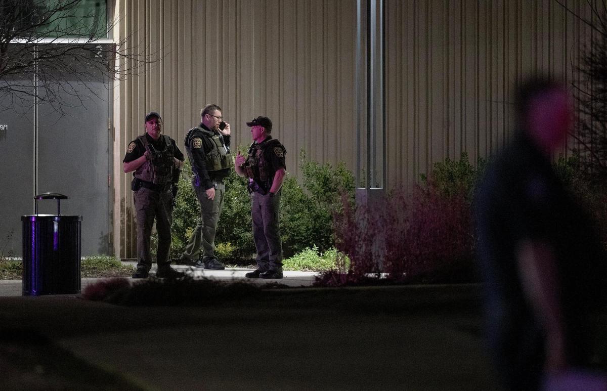 Clay County sheriff deputies work at the scene of a shooting outside of North Kansas City High School on Saturday, March 2, 2024, in North Kansas City.